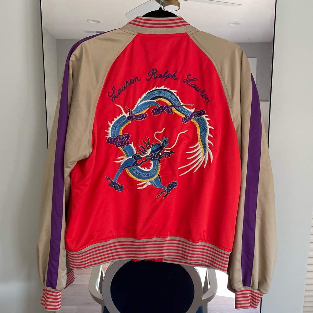 Ralph Lauren Embroidered Satin Bomber Jacket - Picture 3 of 15